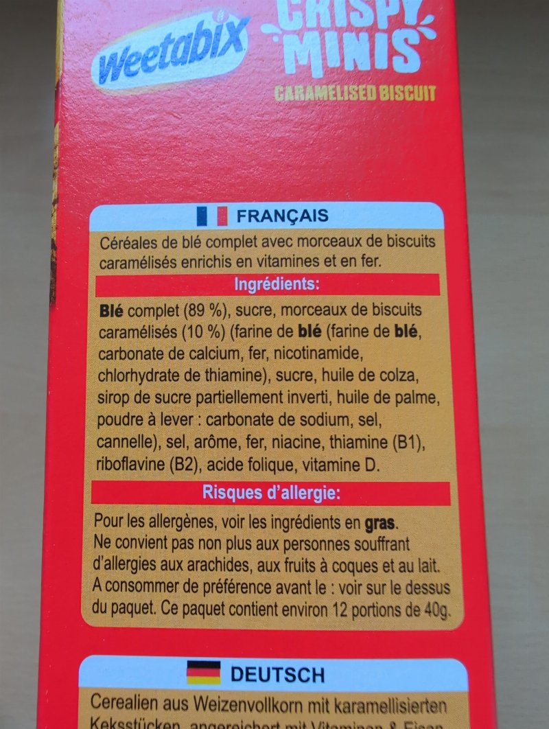 Foto da lista de ingredientes