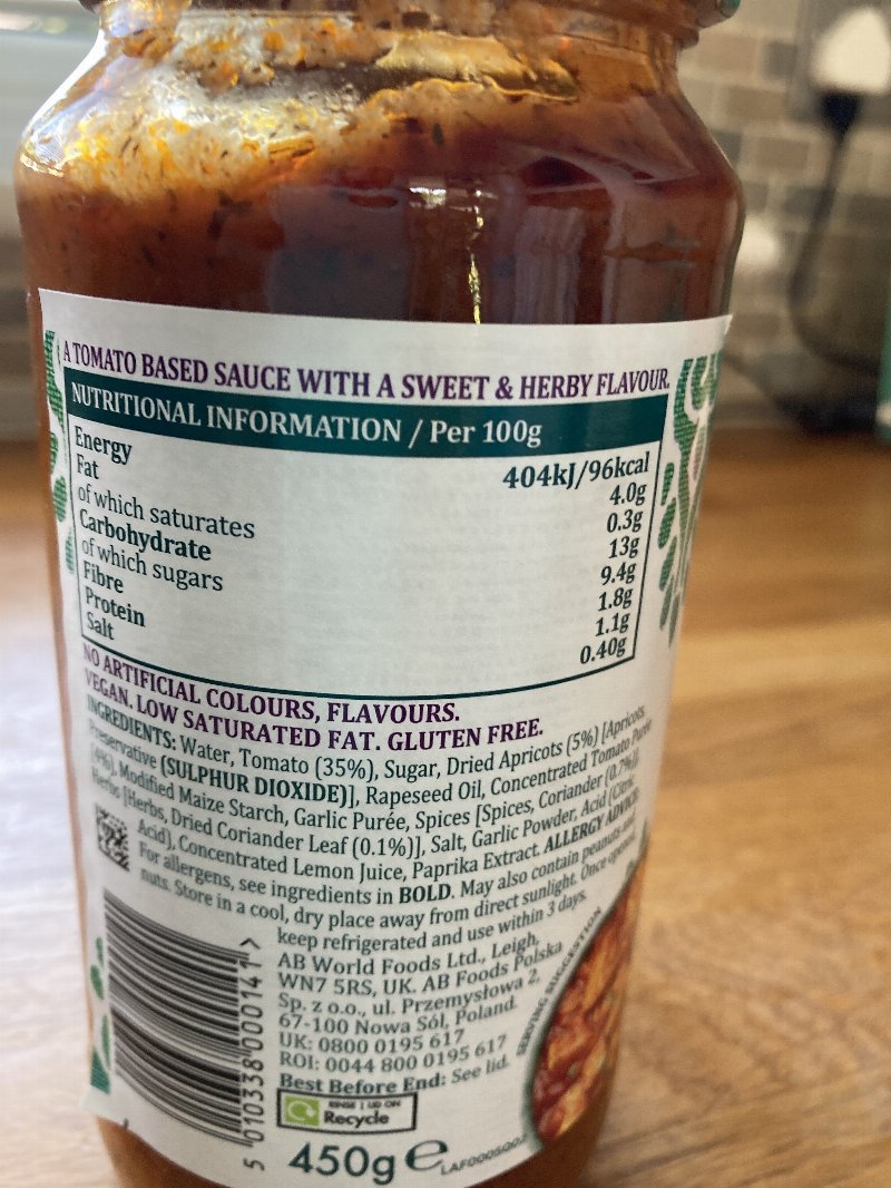 Foto da lista de ingredientes