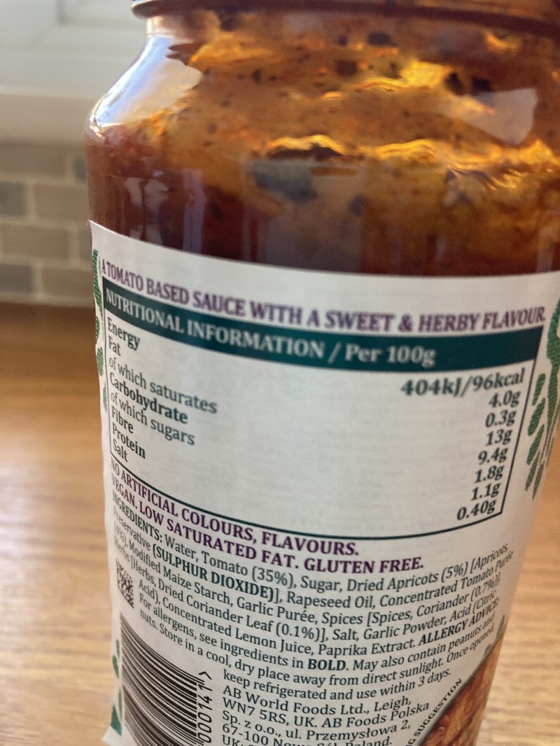 Foto da tabela nutricional