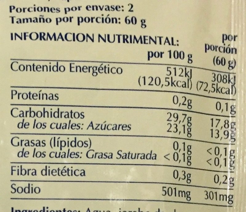 Foto da tabela nutricional