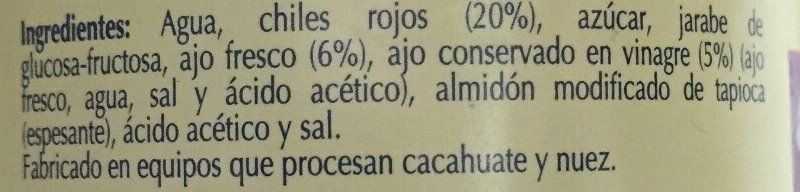 Foto da lista de ingredientes