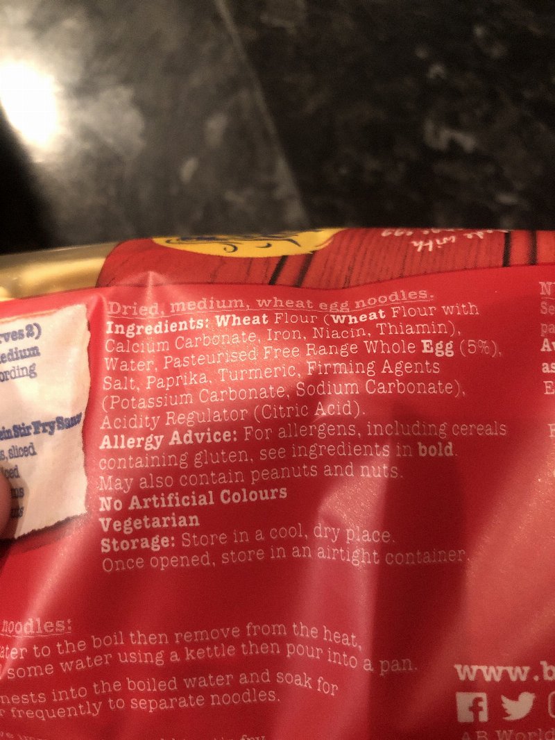 Foto da lista de ingredientes