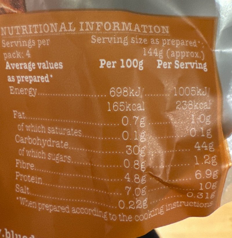 Foto da tabela nutricional