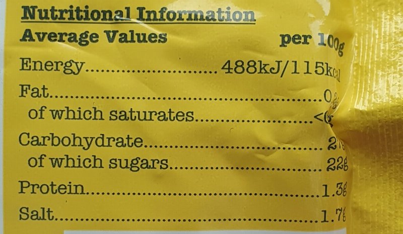 Foto da tabela nutricional