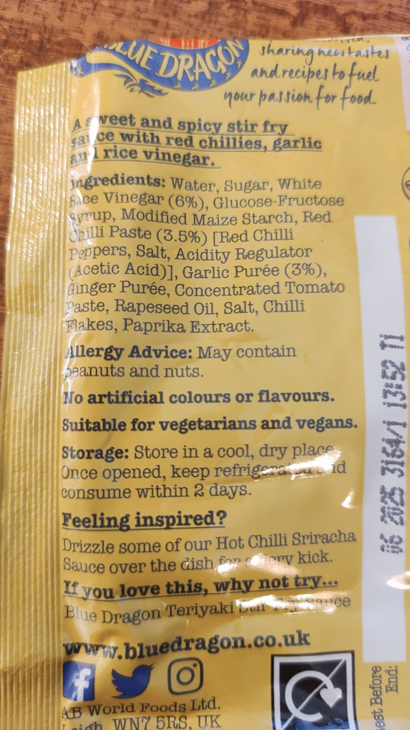 Foto da lista de ingredientes