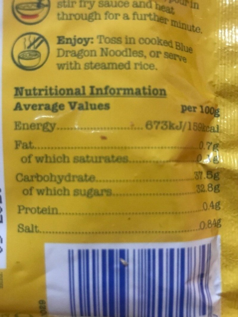 Foto da tabela nutricional
