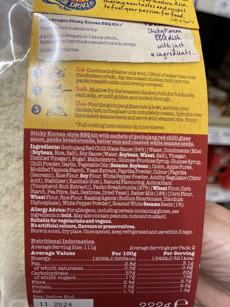 Foto da lista de ingredientes