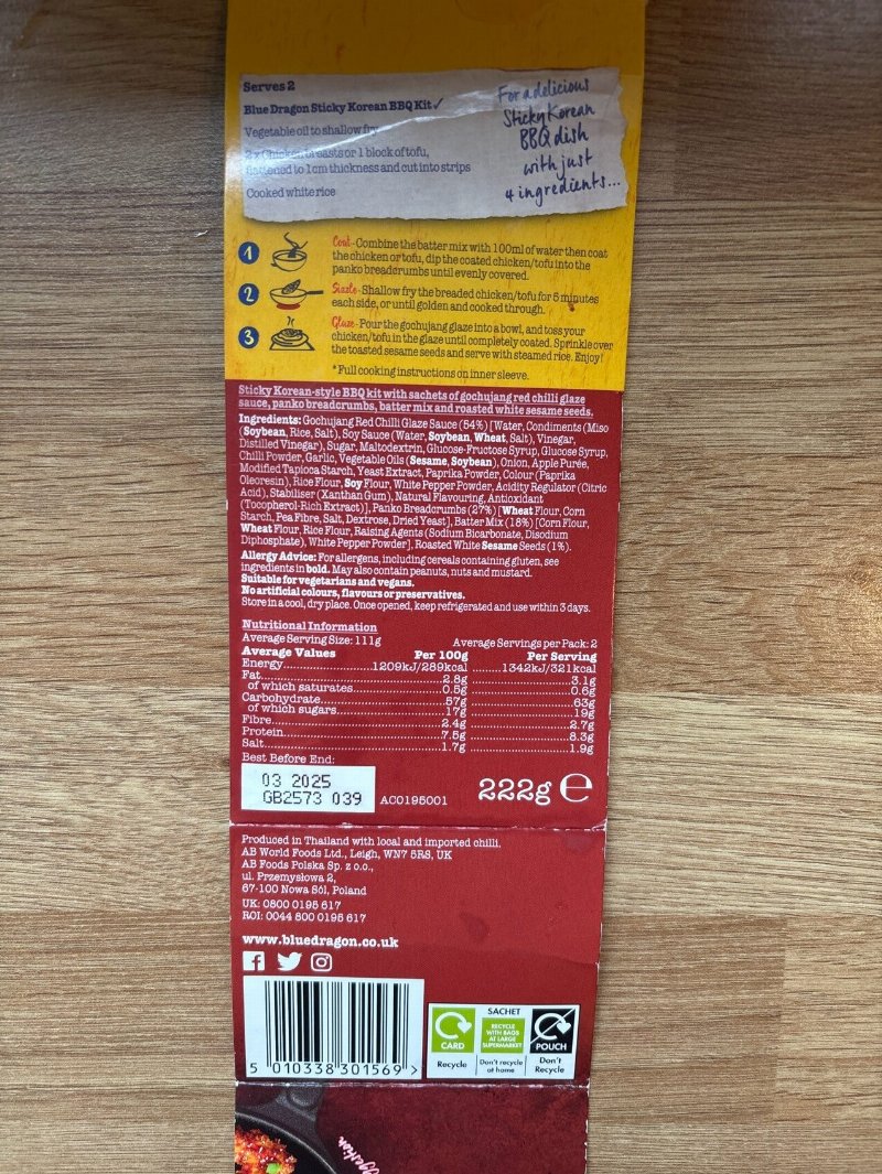 Foto da tabela nutricional