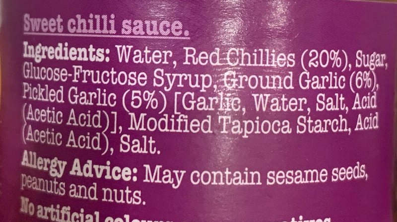 Foto da lista de ingredientes
