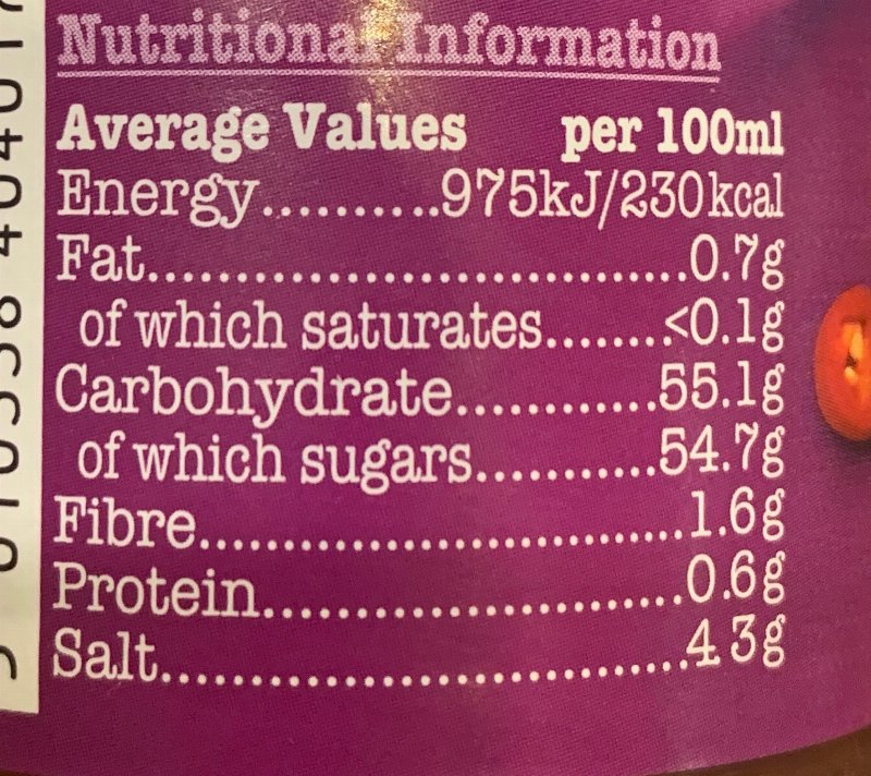 Foto da tabela nutricional