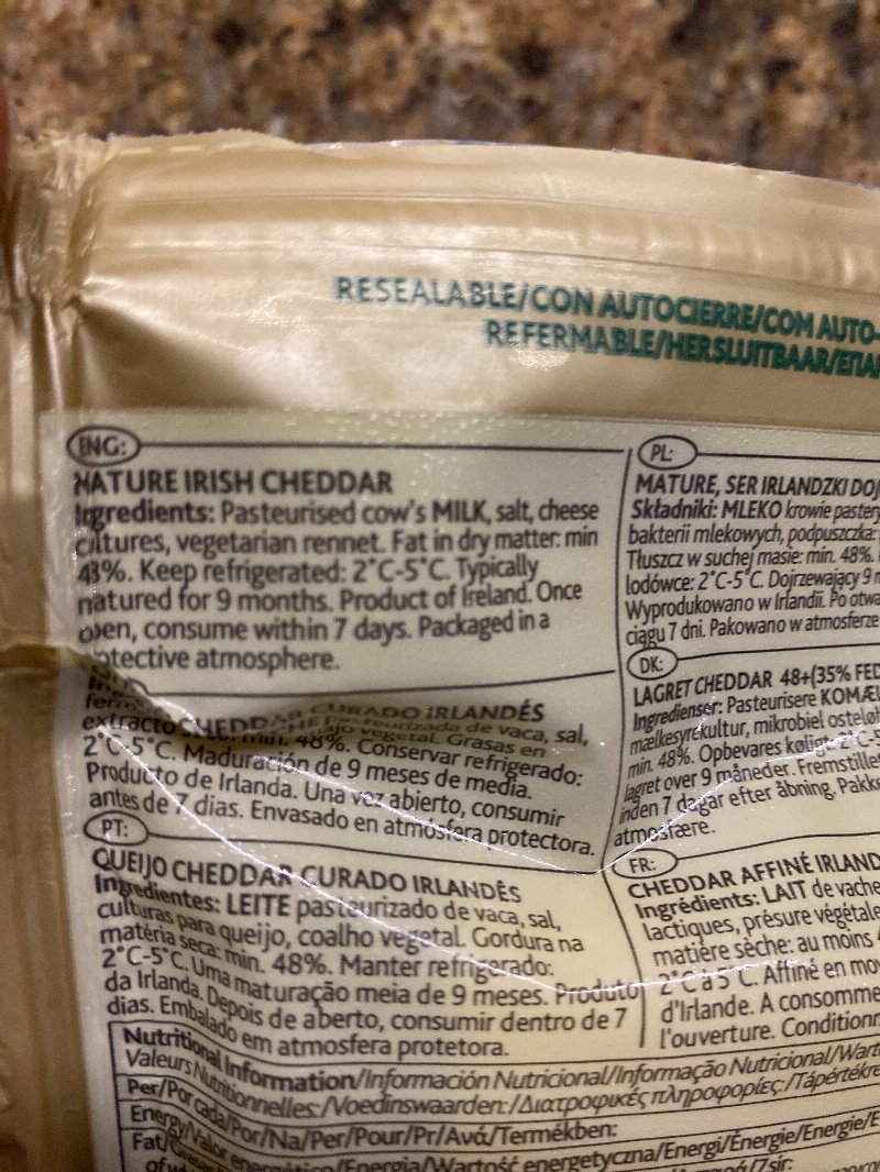 Foto da lista de ingredientes