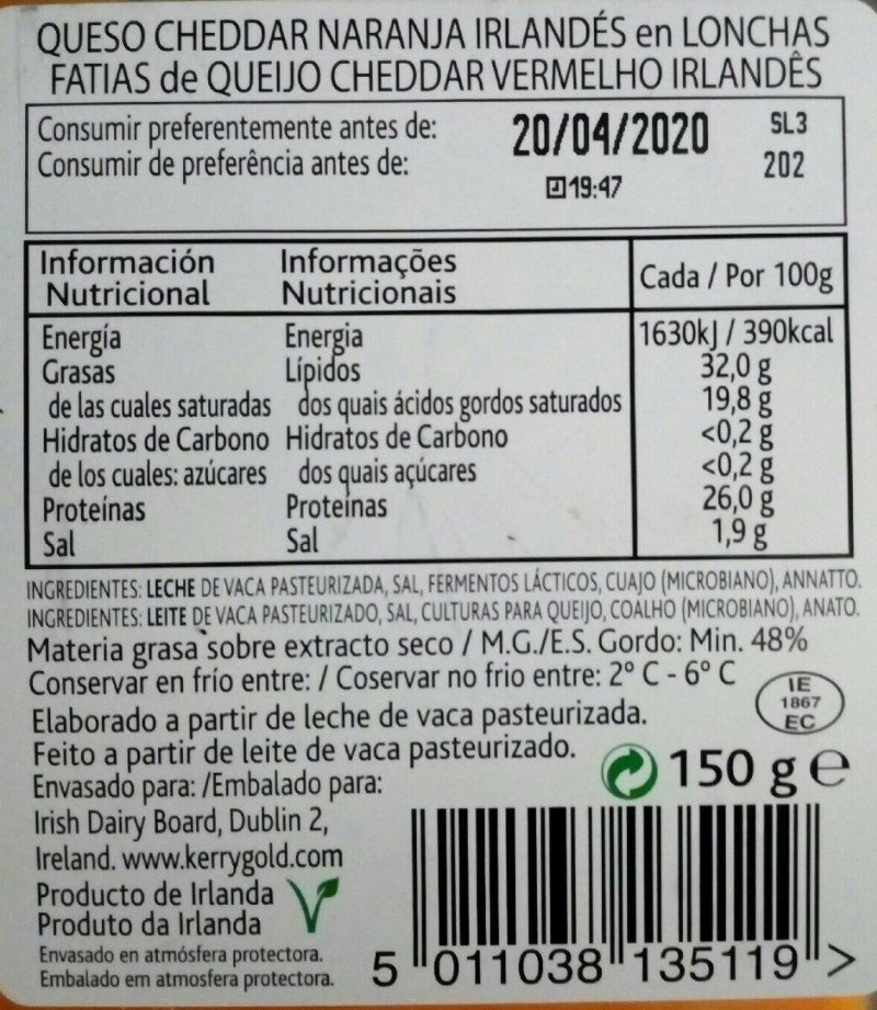 Foto da tabela nutricional