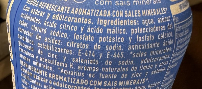 Foto da lista de ingredientes