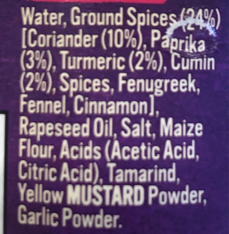 Foto da lista de ingredientes