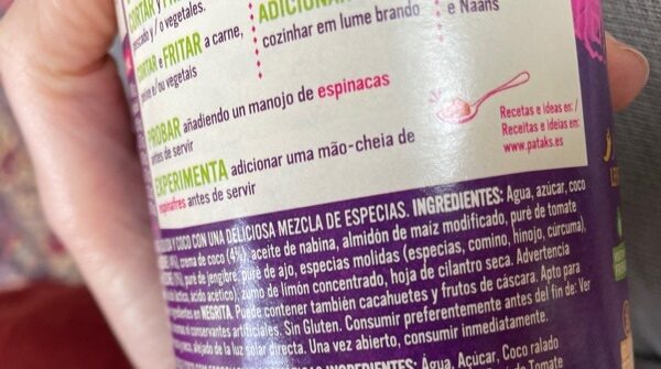 Foto da lista de ingredientes