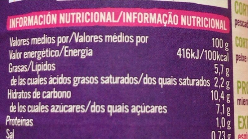 Foto da tabela nutricional