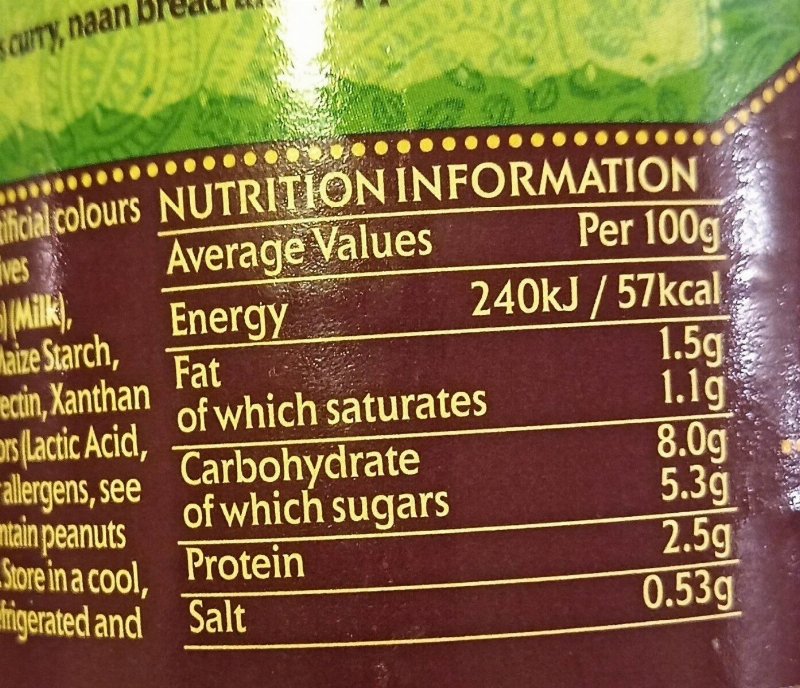 Foto da tabela nutricional