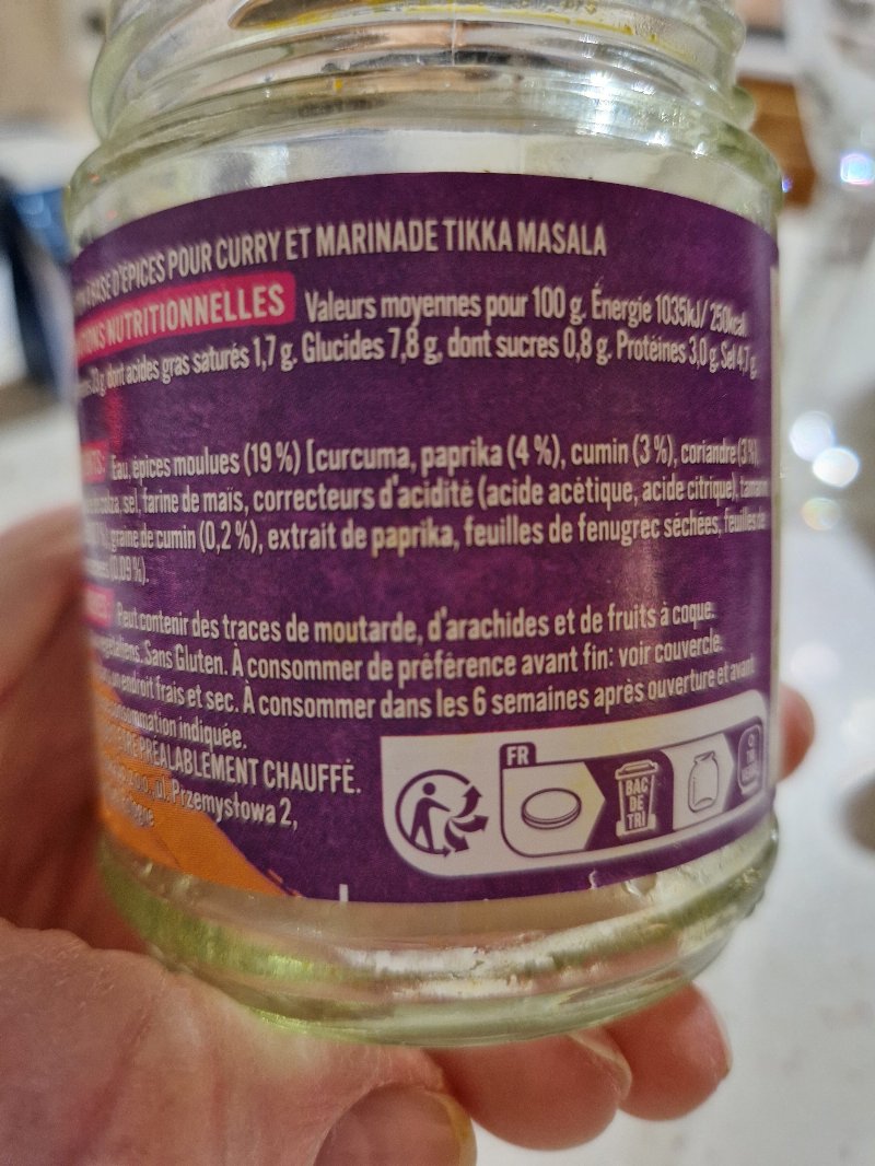 Foto da lista de ingredientes
