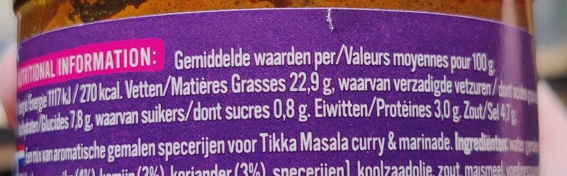 Foto da tabela nutricional