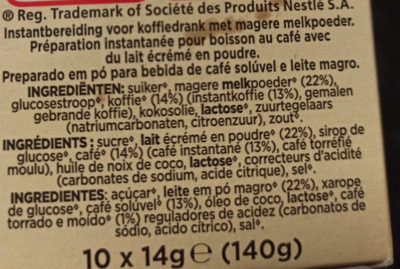 Foto da lista de ingredientes
