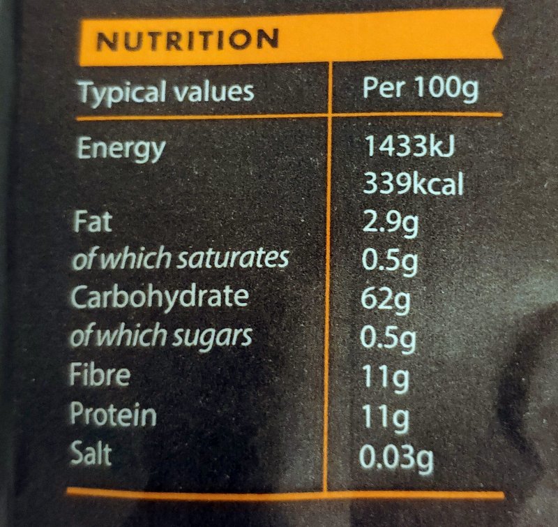 Foto da tabela nutricional