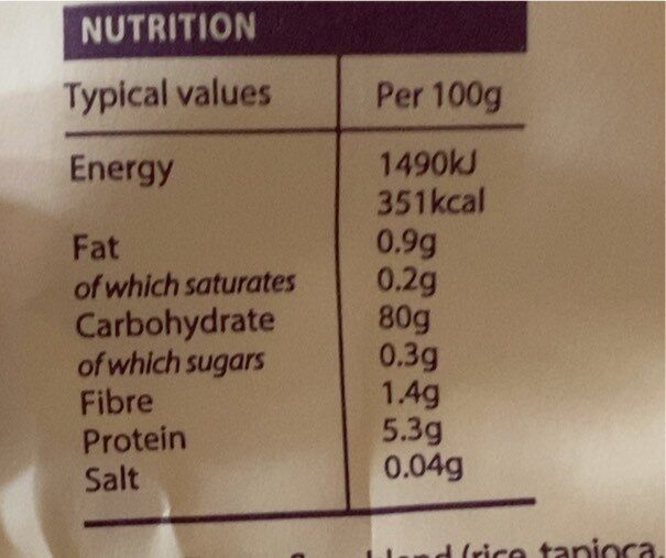 Foto da tabela nutricional