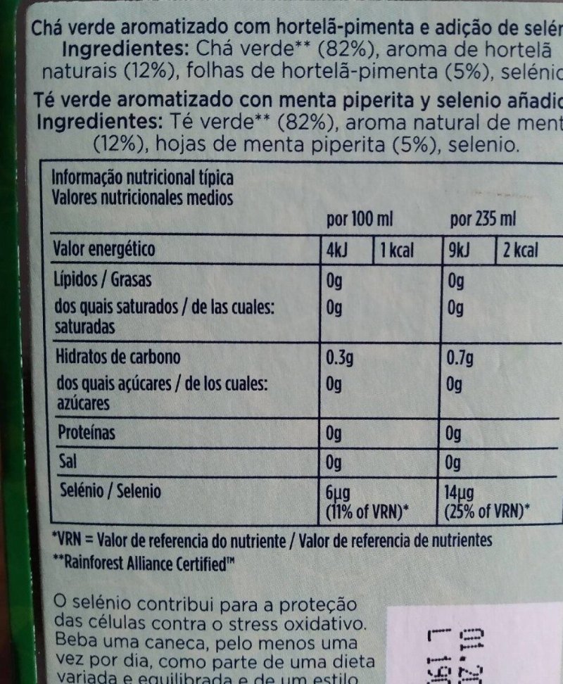 Foto da tabela nutricional
