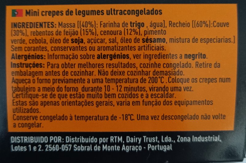 Foto da lista de ingredientes