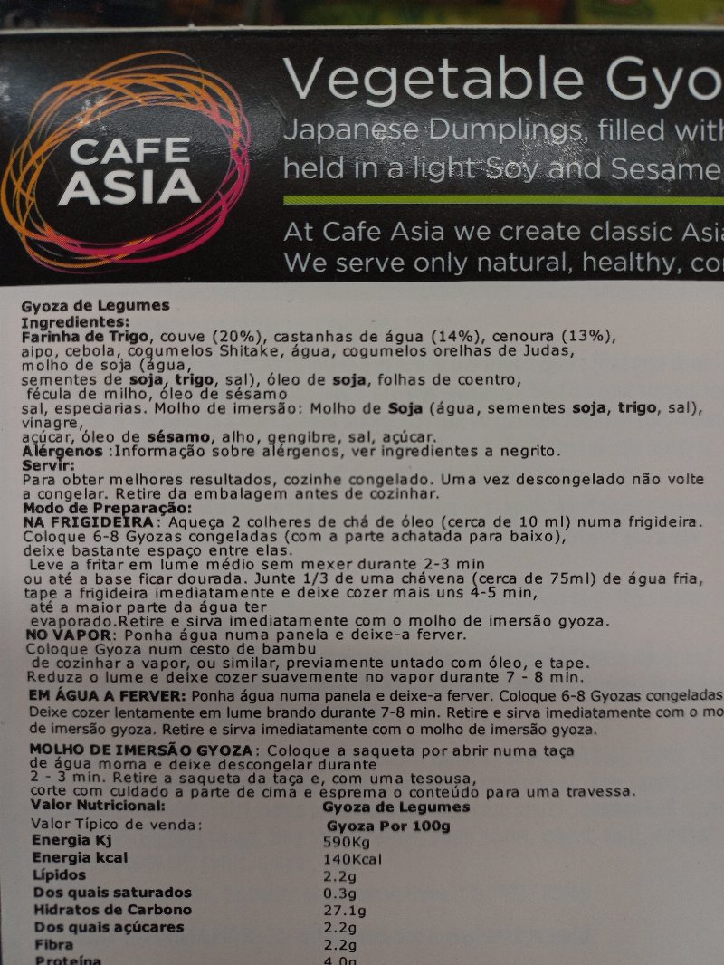 Foto da lista de ingredientes