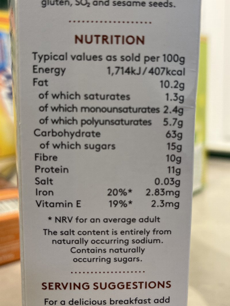 Foto da tabela nutricional