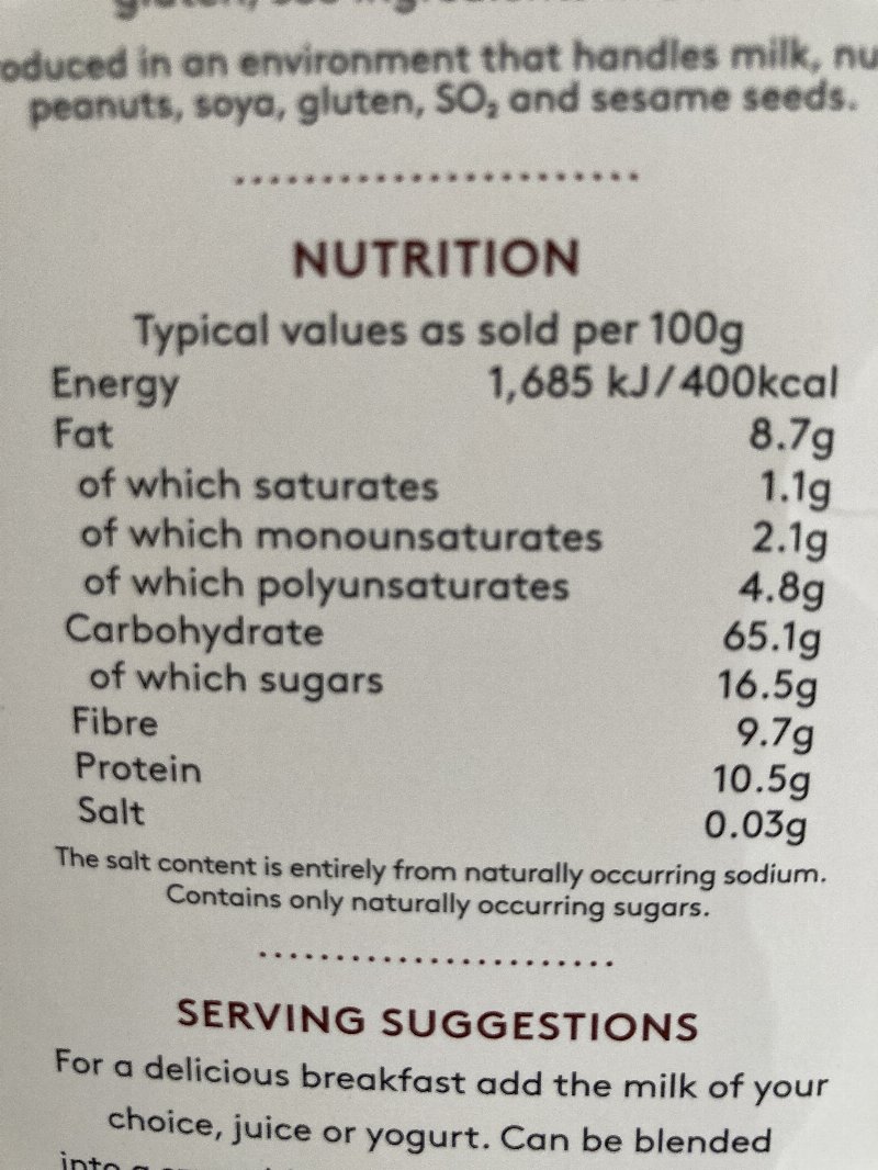 Foto da tabela nutricional