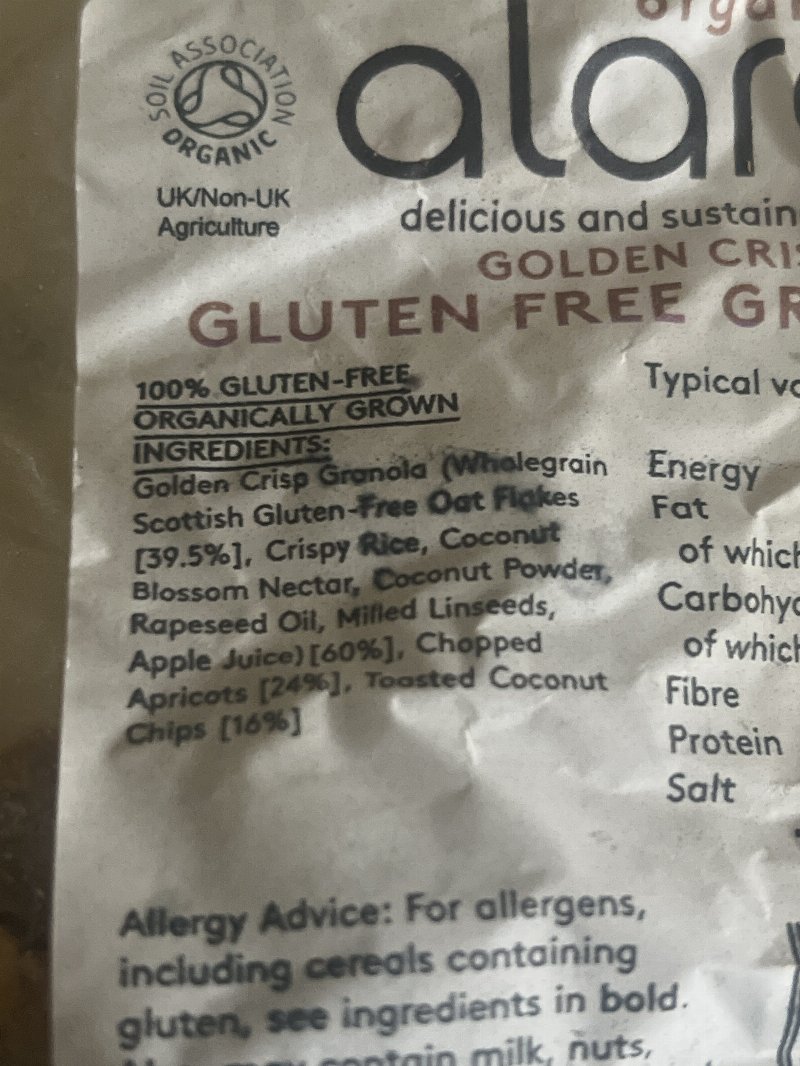 Foto da lista de ingredientes