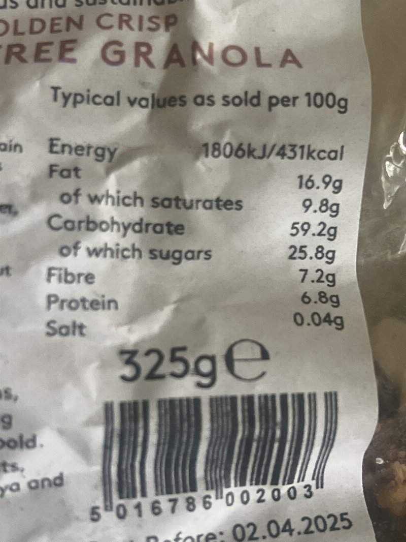 Foto da tabela nutricional