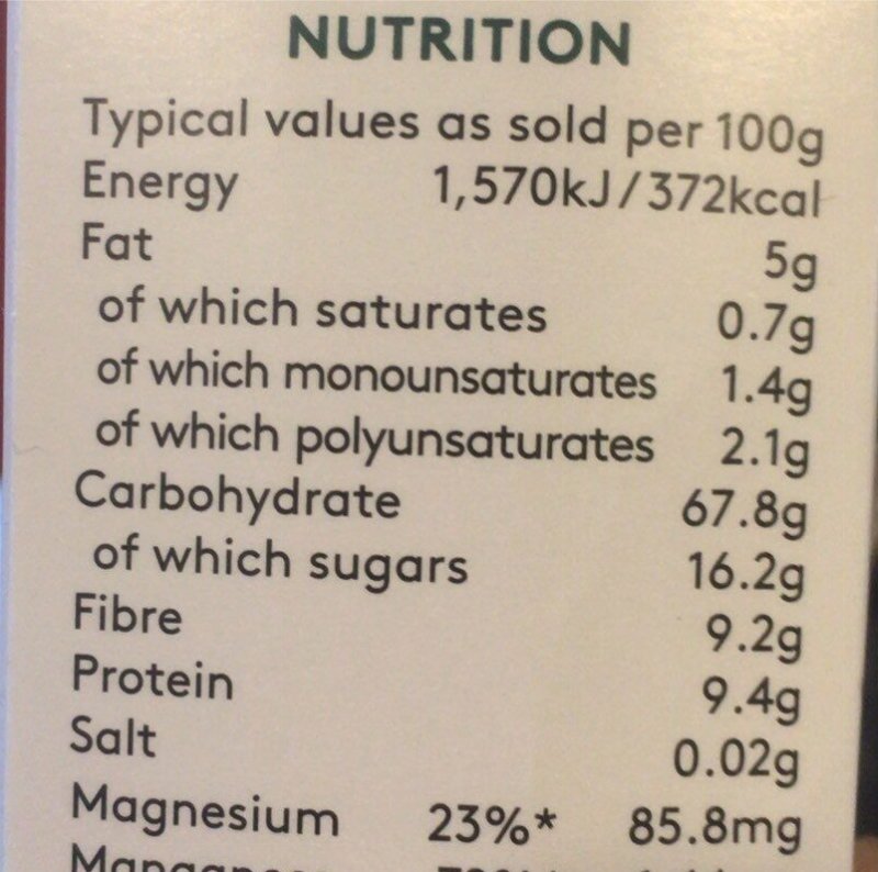 Foto da tabela nutricional