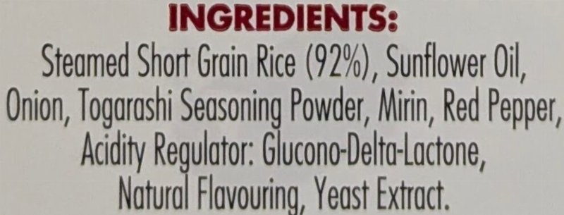 Foto da lista de ingredientes