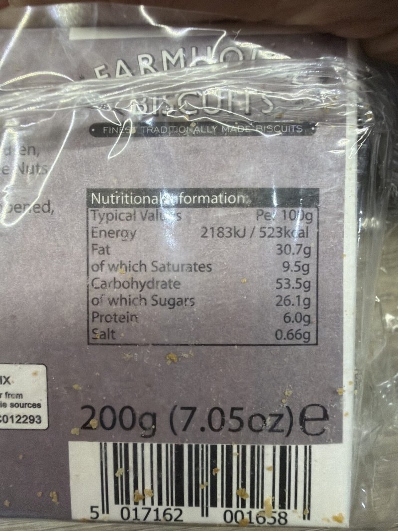 Foto da tabela nutricional