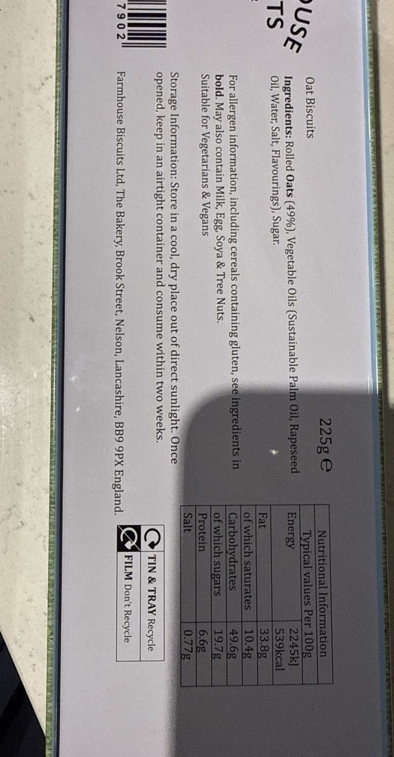 Foto da tabela nutricional