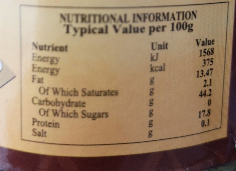 Foto da tabela nutricional