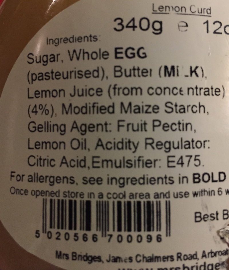 Foto da lista de ingredientes
