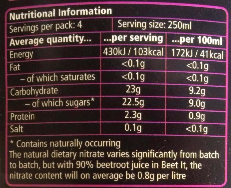 Foto da tabela nutricional