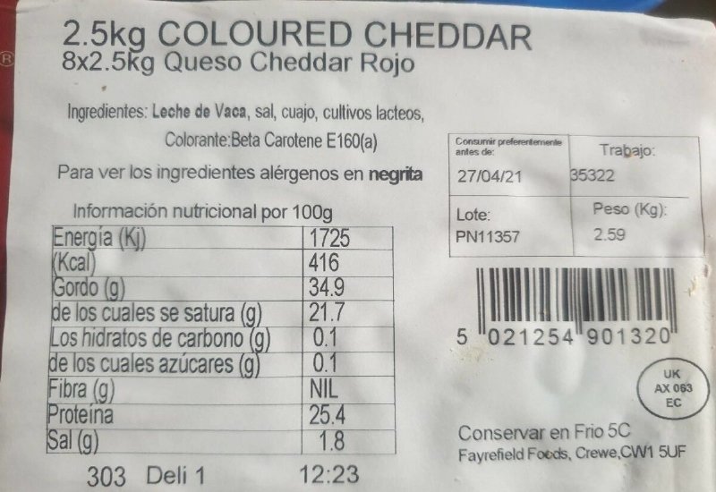 Foto da tabela nutricional