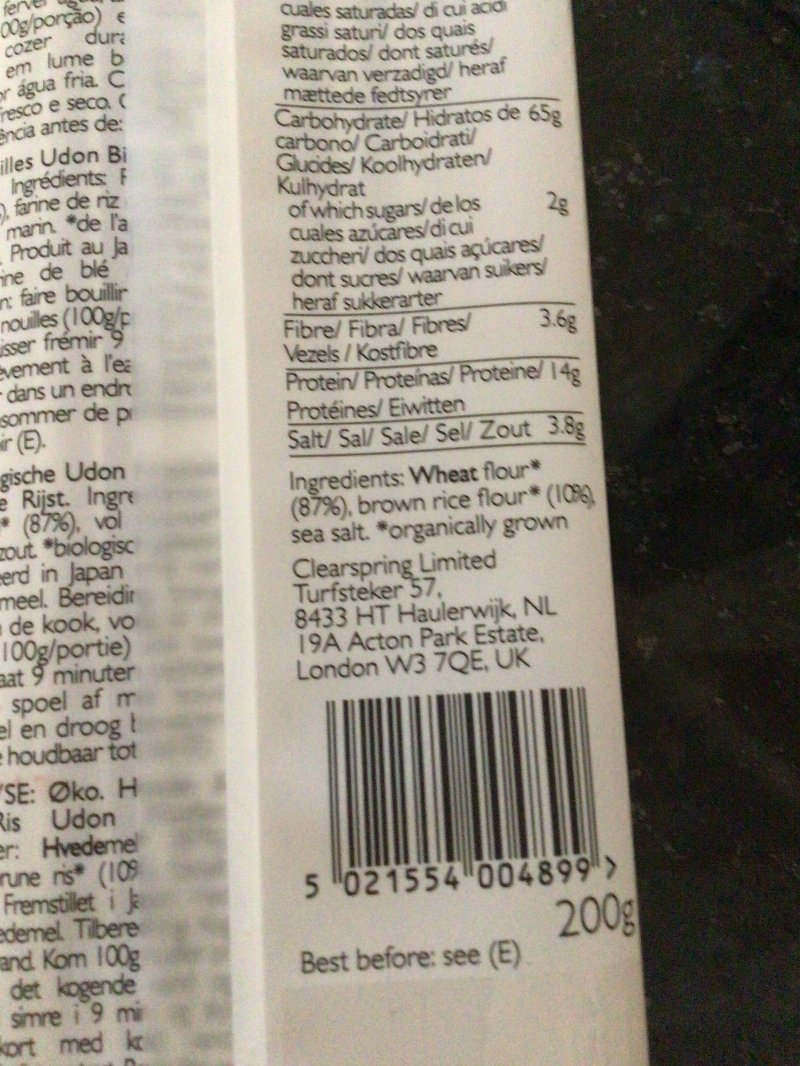 Foto da lista de ingredientes