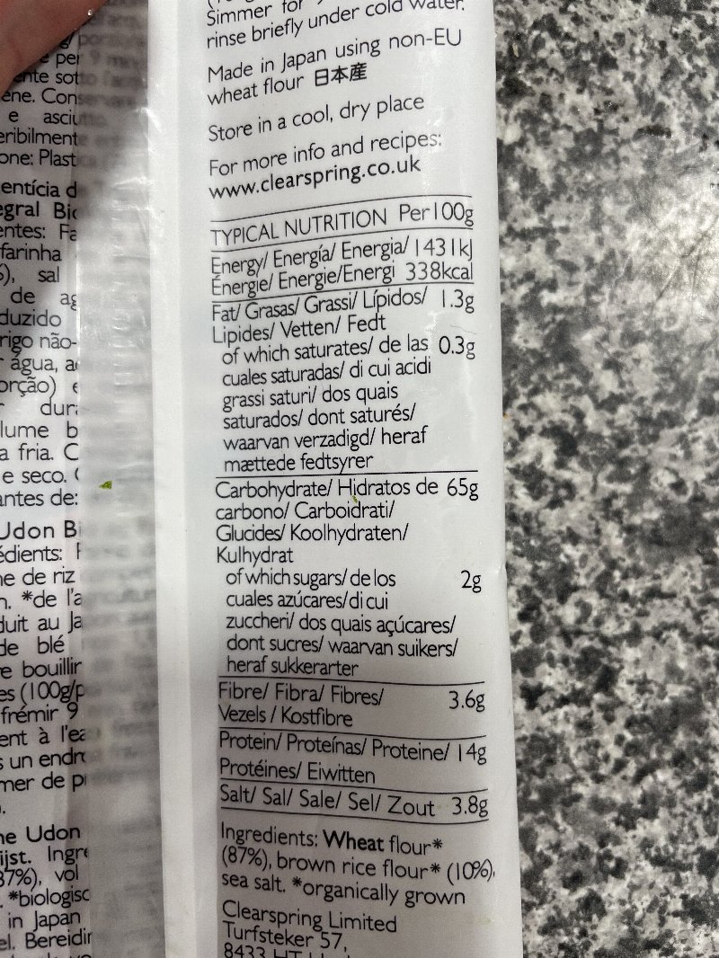 Foto da tabela nutricional
