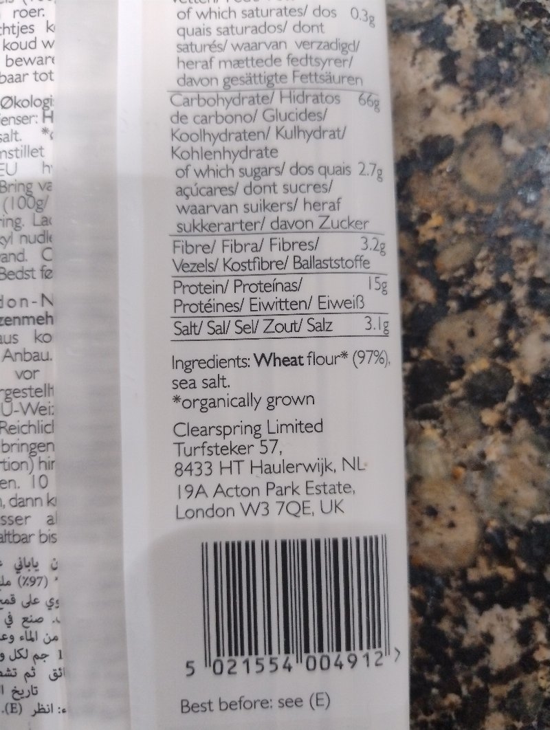 Foto da lista de ingredientes