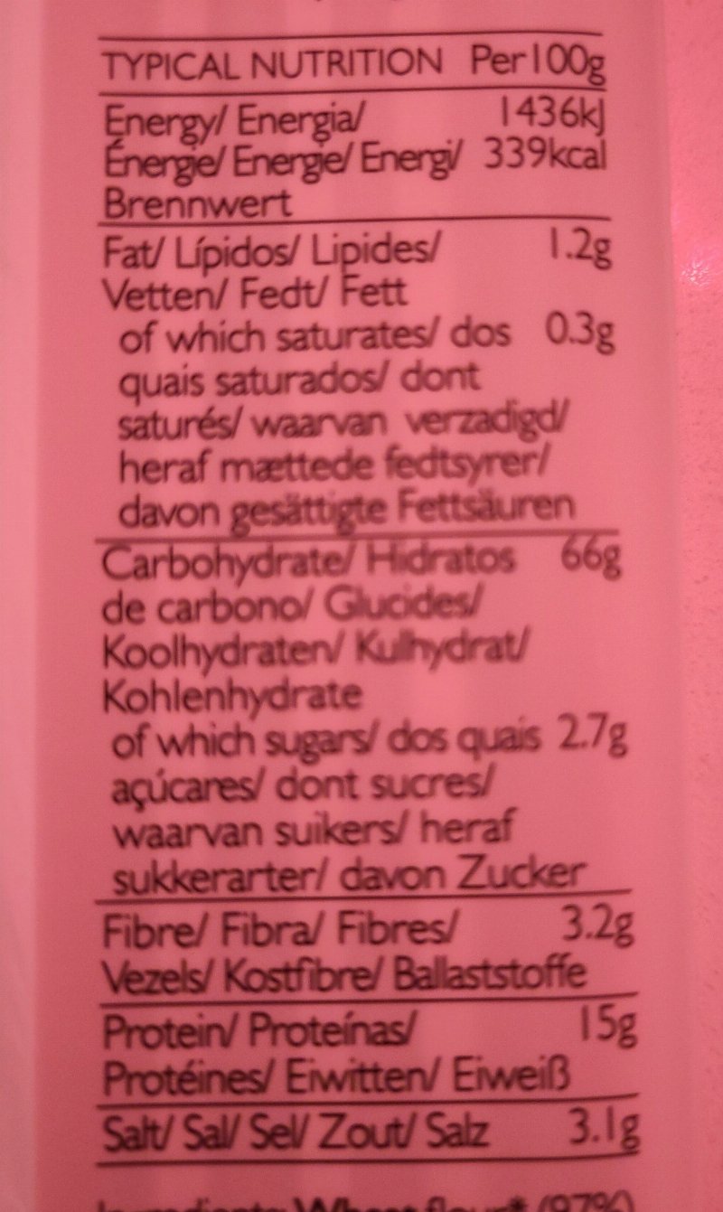 Foto da tabela nutricional