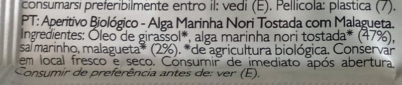 Foto da lista de ingredientes