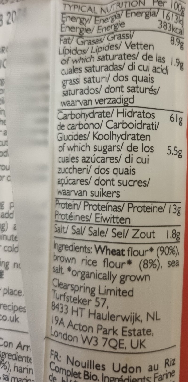 Foto da tabela nutricional