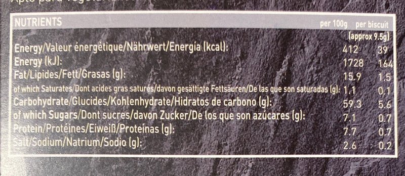 Foto da tabela nutricional