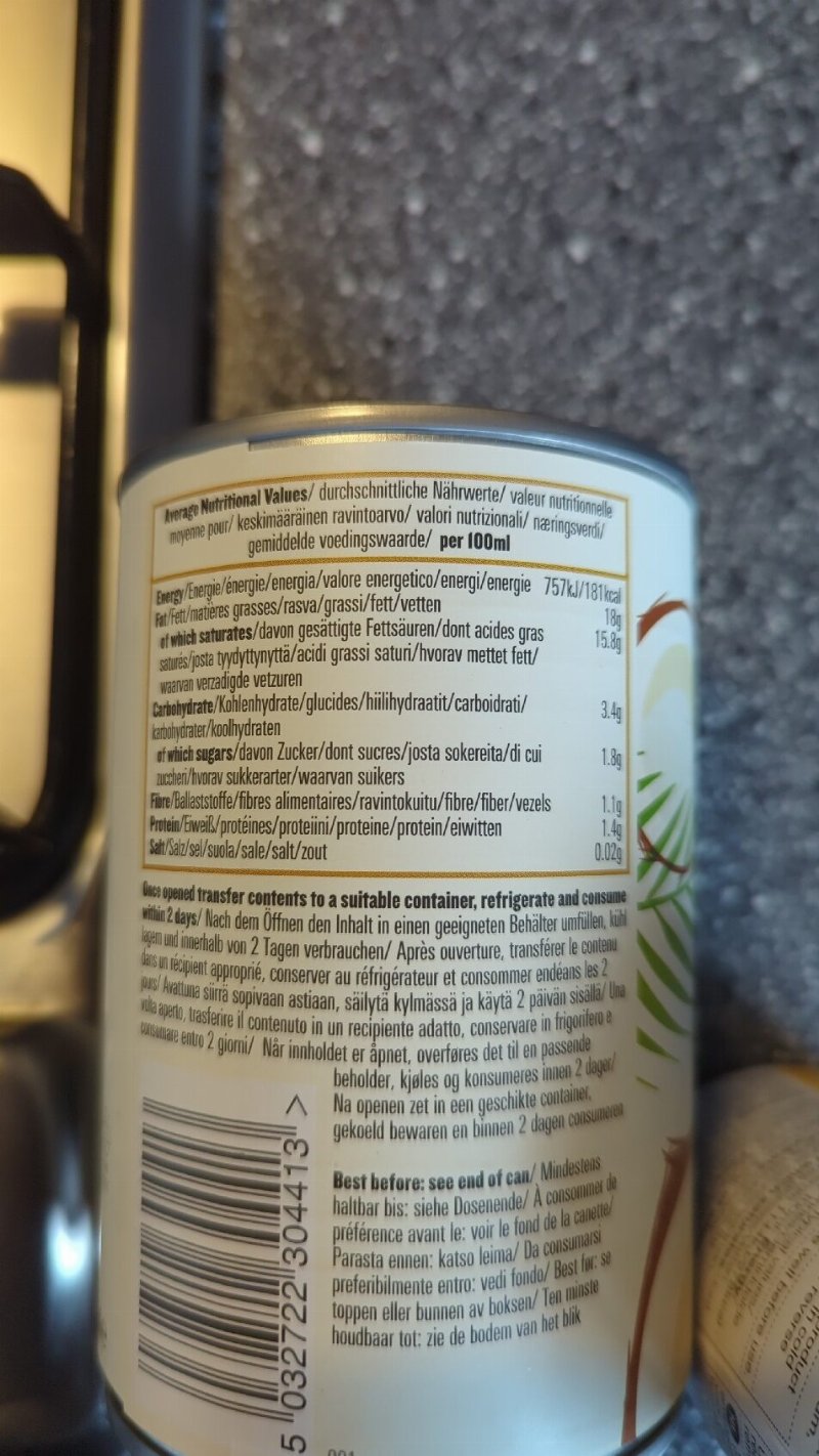 Foto da tabela nutricional