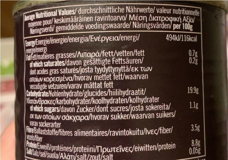 Foto da tabela nutricional